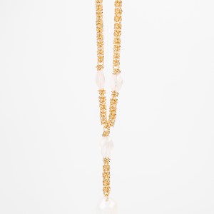 Girocollo Modello Cravattino Maglia Bizantina Brillantata e Quarzo Rosa