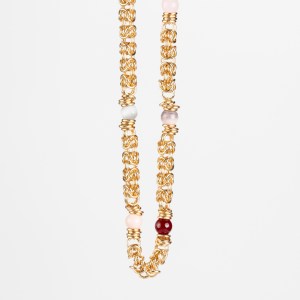 Girocollo Maglia Bizantina, Occhio Gatto, Opale Rosa, Pasta Corallo e Agata