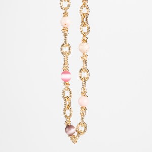 Girocollo con Maglie Elicoidali, Pasta Corallo, Occhio di Gatto e Opale Rosa