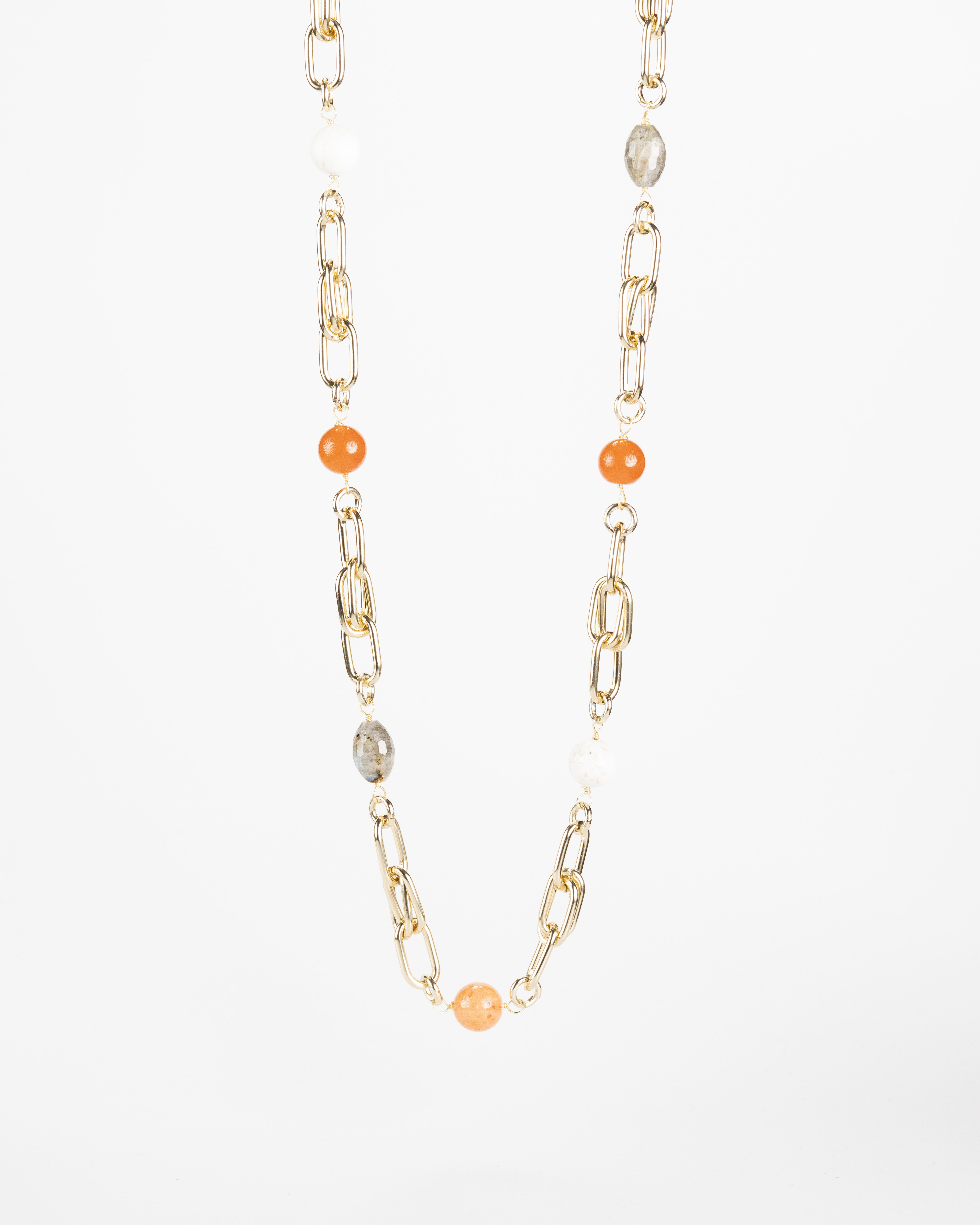 Collana con Labradorite, Giada e Aulite Bianca